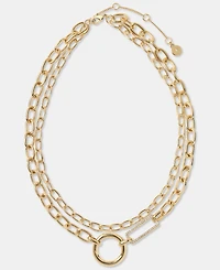 Dkny Gold-Tone Pave & Polished Circle & Rectangle Layered Chain Link Necklace, 16" + 3" extender