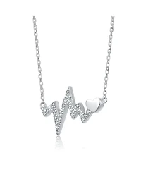 Rachel Glauber White Gold Plated with Clear Cubic Zirconia Heartbeat Bar Necklace