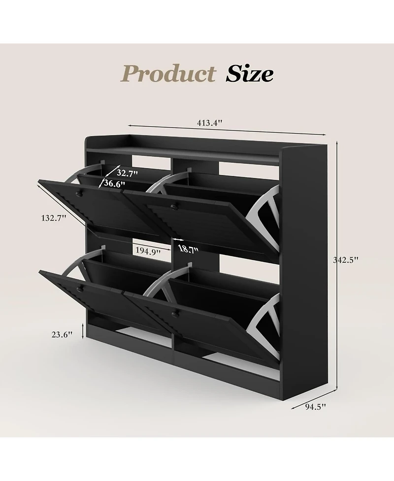 gaomon Large 4-Drawer Shoe Cabinet, Narrow Hidden Shoe Rack with Wooden Legs, Freestanding Entryway Organizer for Bedroom Living Room Hallway