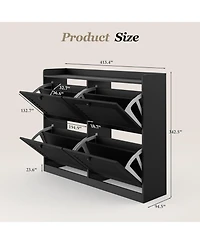 gaomon Large 4-Drawer Shoe Cabinet, Narrow Hidden Shoe Rack with Wooden Legs, Freestanding Entryway Organizer for Bedroom Living Room Hallway