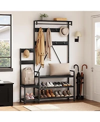 Gaomon Solid Wood Coat Rack,Hall Tree With Bench and Shoe Storage Parent-Child Coat Rack Shoe Bench Industrial Coat Tree Entryway Large Organizer