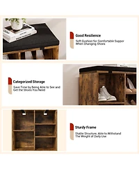 gaomon Shoe Storage Bench with Cushion, 20" Cubby Seat Shoe Cabinet, Cubby Seat Shoe Cabinet with 3-Tier Adjustable Shelf for Living Room Hallway, Gra