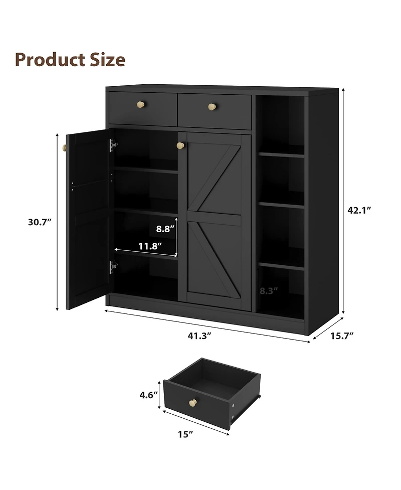 Gaomon Shoe Storage Cabinet with Doors and Drawers, 42'' Tall Modern Shoe Cabinet with 3 Adjustable Shelves and Stable Base