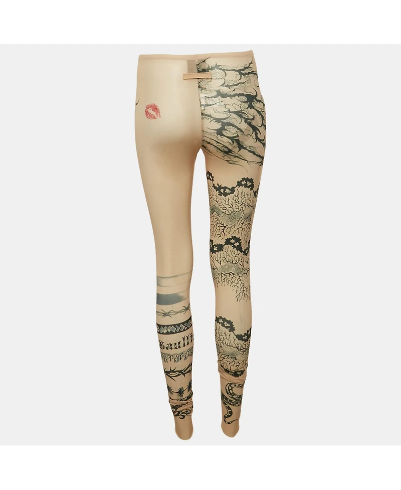 Pre-Owned Jean Paul Gaultier Women's X Knwls Beige Trompe-l'oeil Tattoo Print Jersey Leggings
