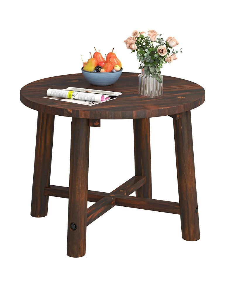 Costway Outdoor Side Table with Solid Wood Structure Small Round Coffee Table for Garden