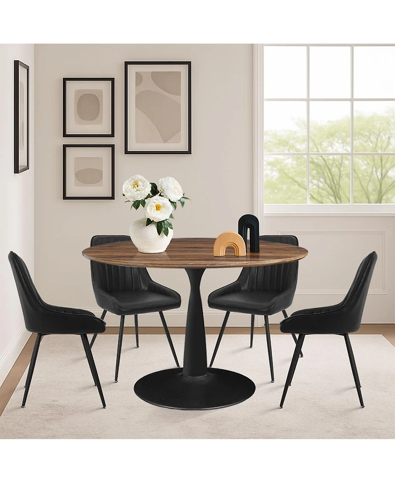 Maison Boucle 5-Piece Metal Base Round Dining Set with Pu Leather Chairs, Modern Kitchen Table for 4