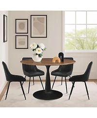 Maison Boucle 5-Piece Metal Base Round Dining Set with Pu Leather Chairs, Modern Kitchen Table for 4