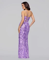 Blondie Nites Juniors' Lace-Up Back Sequin Long Dress