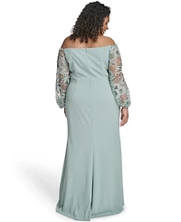Eliza J Plus Floral-Sleeve Long Gown