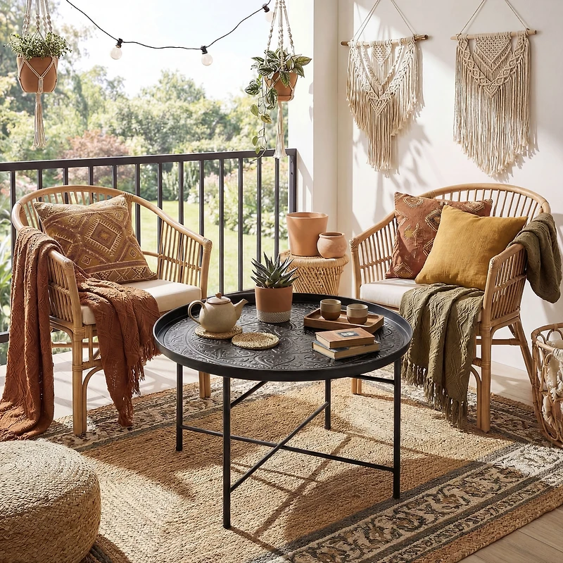 Homcom 24" Round Table with Hamme Tray Top & Metal Frame,