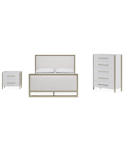 Furniture Emila 3-Pc. Upholstered Cal. King Bedroom Set Bed, 2-Drawer Nightstand and Chest