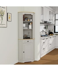 sumyeg Corner Cabinet 68 Inches Tall with Door Drawer and Adjustable Shelf in Antique White