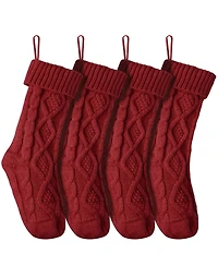 Yescom 18" Christmas Stockings Handmade Chunky Red Cable Knit Mantel Decoration 4 Pack