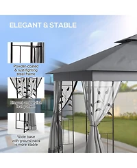 Outsunny 10' x 10' Metal Patio Gazebo, Double Canopy, Tree Motifs,