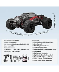 Sugift 1:10 Scale Rc Monster Truck with Dual Batteries & High Torque