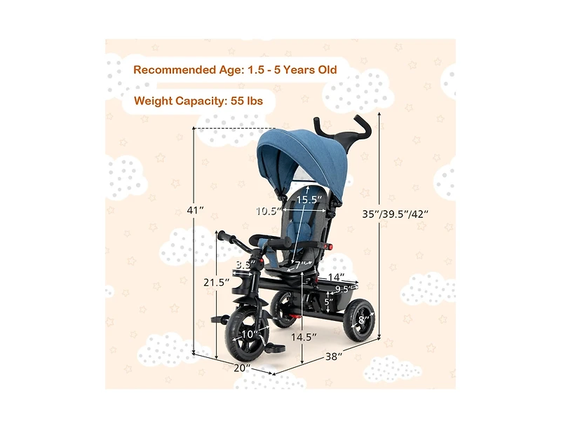 4-in-1 Baby Tricycle Toddler Trike with Convertible Seat