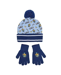 Dog Man Boys All-Over Character Print Youth 2-Piece Knit Beanie & Gloves Set