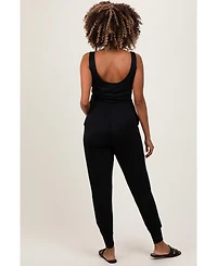 Pinkblush Maternity Black Scoop Neck Sleeveless Jogger Jumpsuit