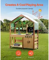 Hongge Kids Outdoor Mud Kitchen Playset with Canopy Sink Storage and Pretend Cooking Features
