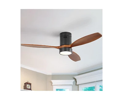 Sofucor 52-inch Classic Black 3-Blade Flush Mount Ceiling Fan with Light and Remote Control