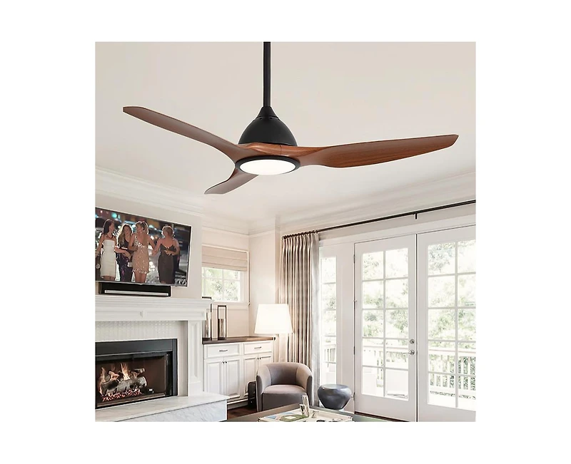 52-inch Modern Black 3-Blade Ceiling Fan with Led Light and Remote Control