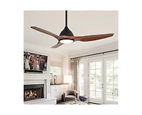 52-inch Modern Black 3-Blade Ceiling Fan with Led Light and Remote Control