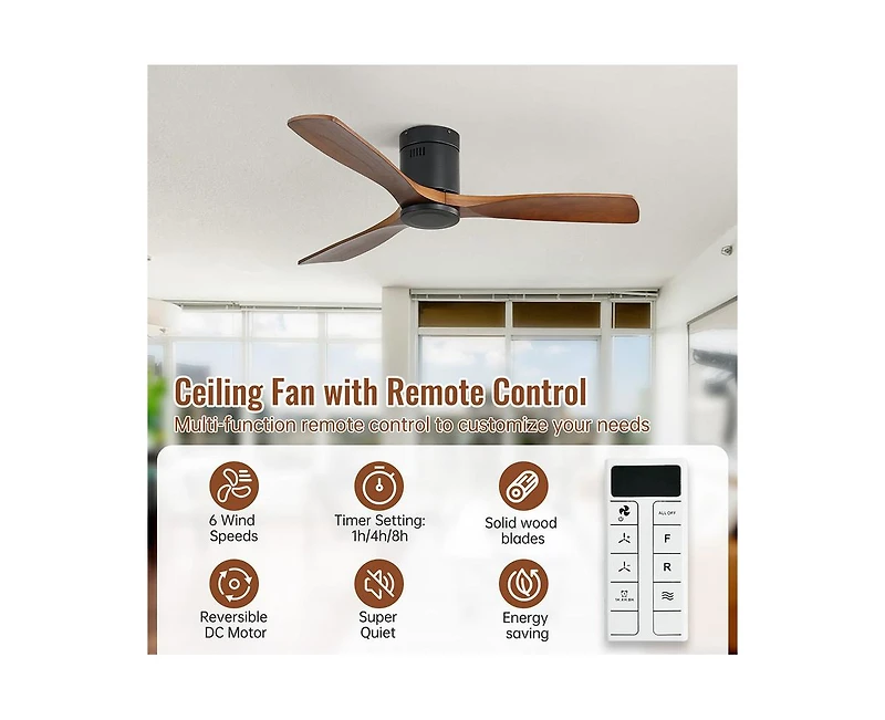 Sofucor 52-inch Modern Black 3-Blade Ceiling Fan with Remote Control and Supporting Mobile Device Connection