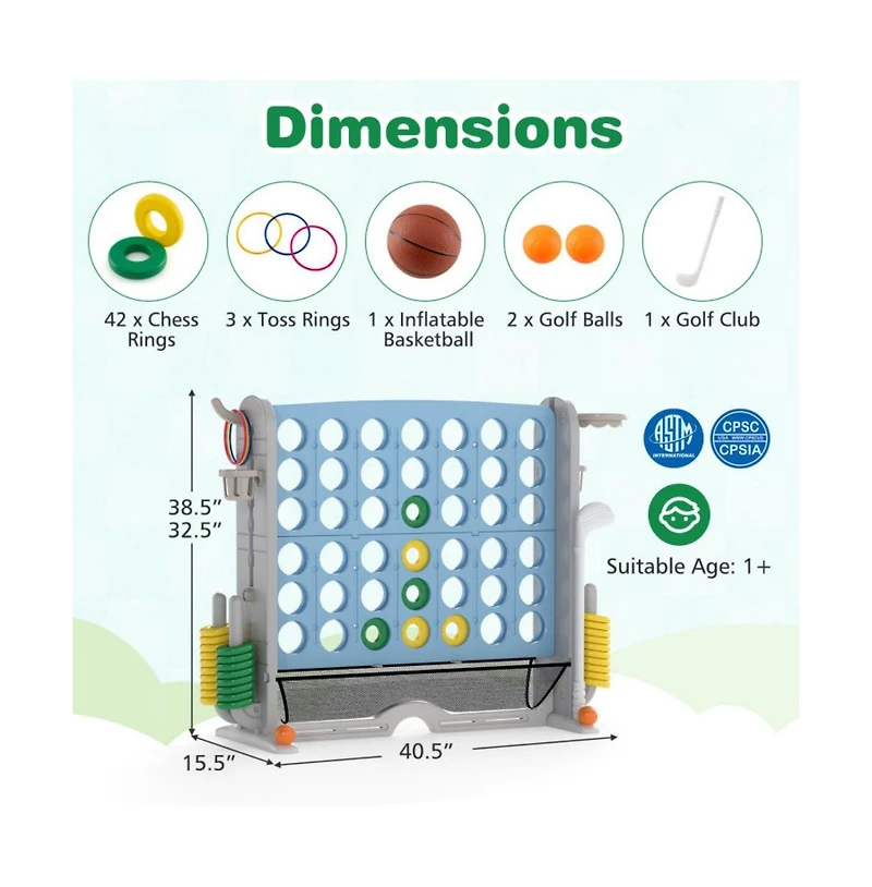 Hongge Jumbo 4 to Score Game with Ring Toss and Basketball Hoop