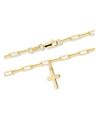 Devata Cross Charm with Paperclip Chain Bracelet in 14K Gold, in