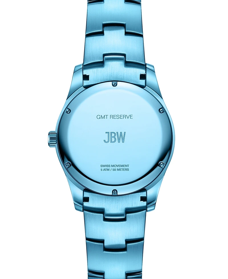 Jbw Women's Reserve Jet Crystal Diamond (0.115 ct. t.w.) Swiss Multifunction Blue Stainless Steel Watch, 46mm