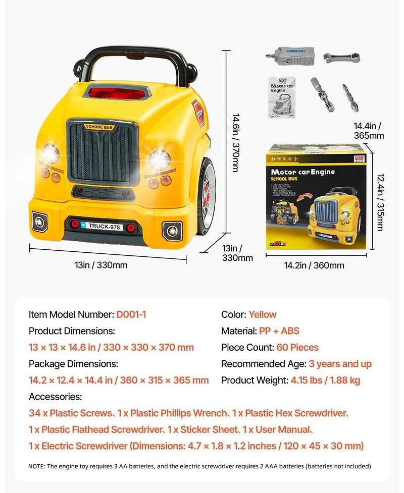 Mecale Engine Toy, 60 Pcs Car Repair Set with Lights & Sounds, Steering Wheel, Horn, Removable Parts, Mechanic Workshop Toy for Kids 3