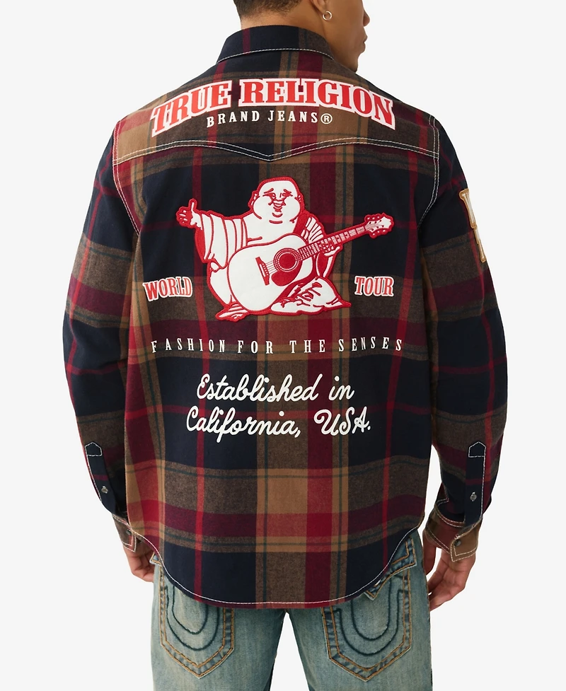 True Religion Men's Plaid Big T Western Shirt