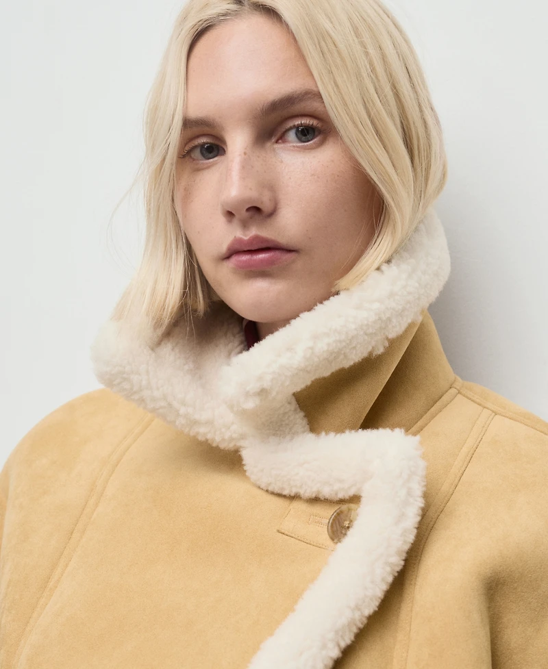 Mango Women's Shearling Collar Faux-Suede Jacket