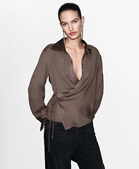 Mango Women's Cross-Over Satin Blouse