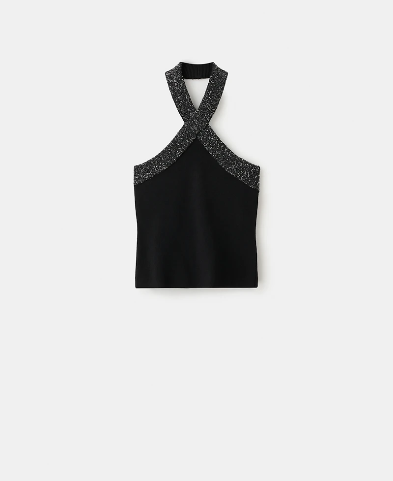 Mango Women's Halter-Neck Glitter Top