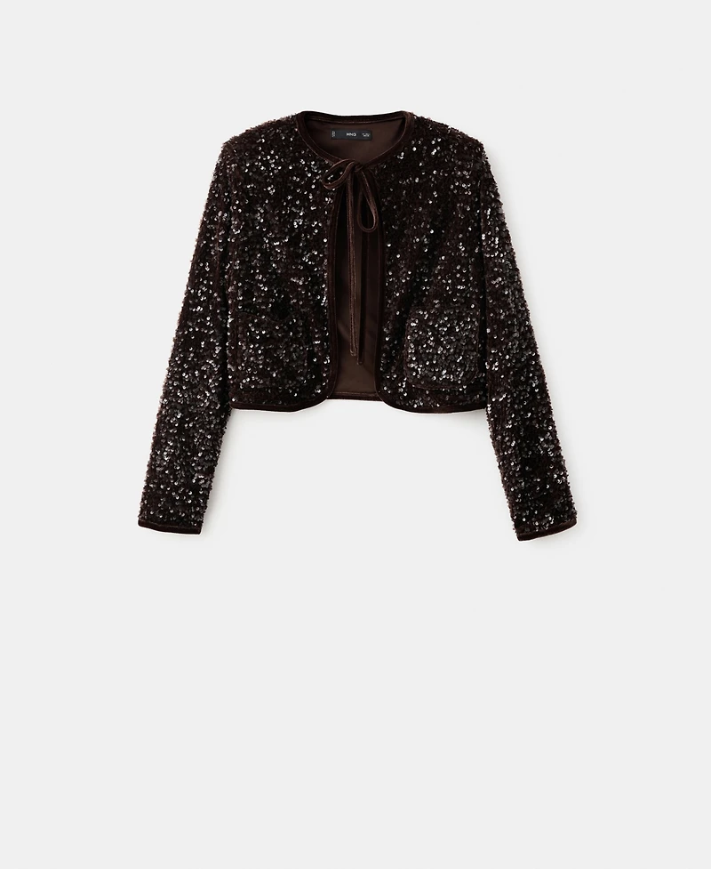 Mango Women's Sequins And Bow Velvet Jacket