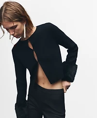 Mango Women's Faux-Fur Cuffs Cardigan