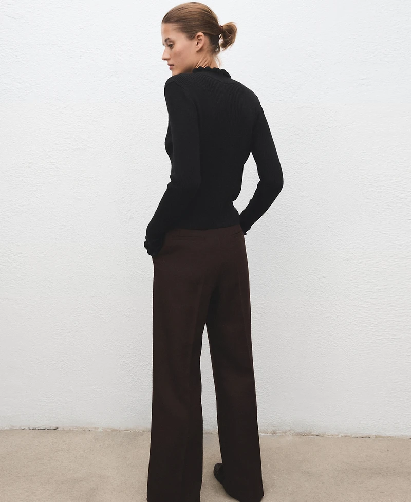 Mango Women's Scalloped Edges Ribbed Sweater