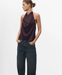 Mango Women's Draped Neck Satin Top