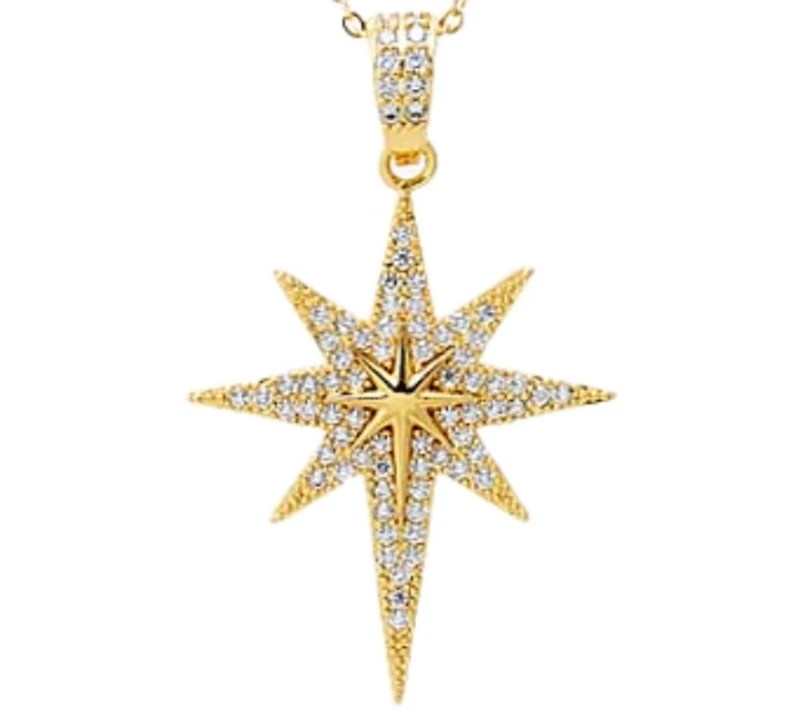 by Adina Eden Pave Elongated Gold Plated Starburst Pendant Necklace