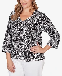 Hearts Of Palm Plus Printed Stretch Jersey V-Neck Top