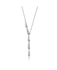 Genevive Sterling Silver White Gold Plated with Clear Cubic Zirconia Lariat Necklace