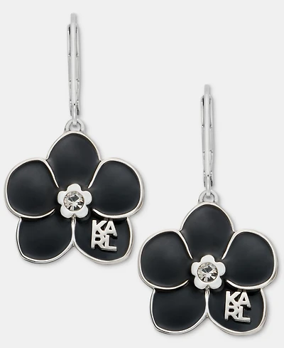 Karl Lagerfeld Paris Gold-Tone Enamel Flower Logo Drop Earrings