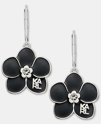 Karl Lagerfeld Paris Gold-Tone Enamel Flower Logo Drop Earrings
