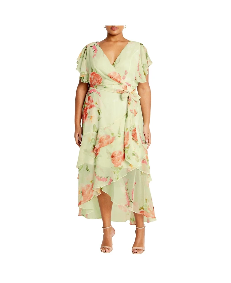 City Chic Women's Flirty Tier Print Maxi Dress