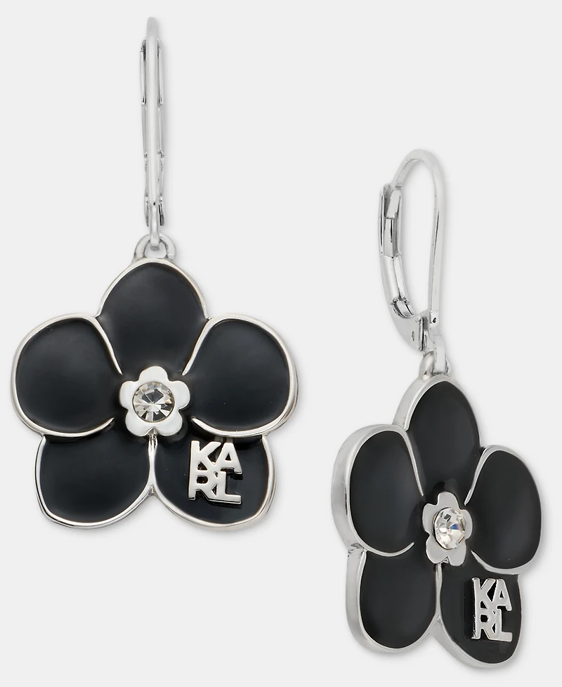Karl Lagerfeld Paris Gold-Tone Enamel Flower Logo Drop Earrings