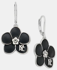 Karl Lagerfeld Paris Gold-Tone Enamel Flower Logo Drop Earrings