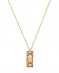 Disney Mickey Mouse "Mom" Cubic Zirconia Head Multicolor Crystal Bar Necklace