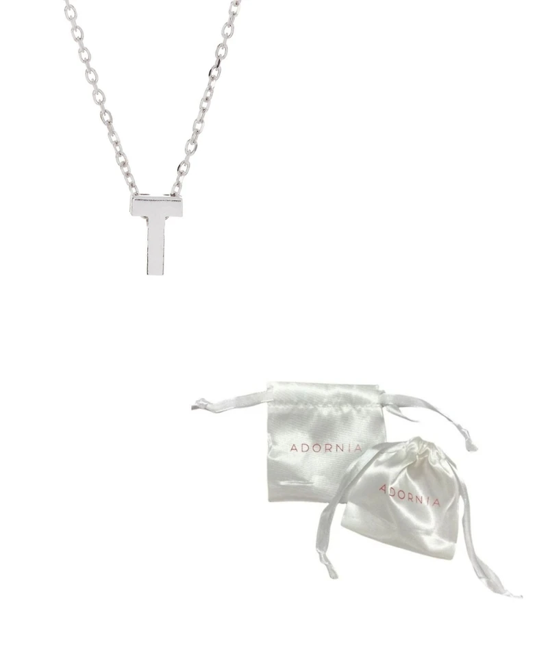Adornia Rhodium-Plated Mini Initial A Pendant Necklace, 16" + 2" extender