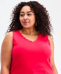 Style & Co Plus Solid-Color Scalloped V-Neck Tank Top, Exclusively at Macy's